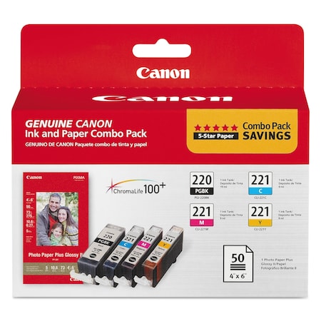 Canon Ink Cartridge, Pgi220/Cli221, 4 Color, PK4 2945B011